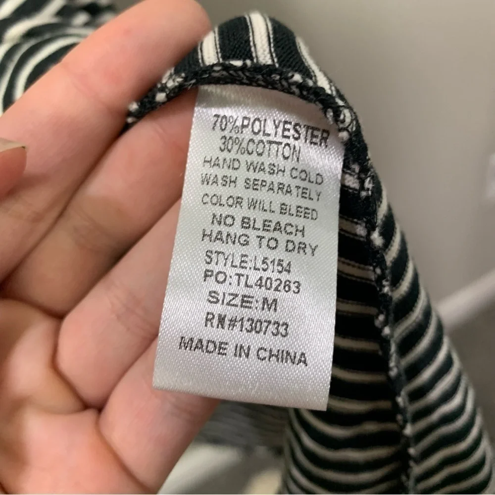 [Umgee] Black & White Striped Embroidered Floral 3/4 Sleeve Dress - Picture 5 of 7